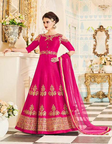 BRIGHT PINK INDIAN & PAKISTANI BRIDAL WEDDING WEAR ANARKALI SUIT - Asian Party Wear