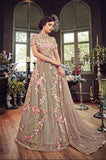 GREY HEAVY EMBROIDERED INDIAN WEDDING & EVENING GOWN - Asian Party Wear