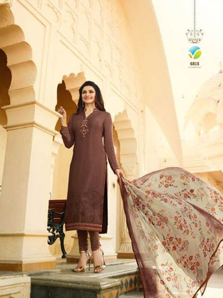 Pale Brown Royal Kaseesh Crepe Silkina Designer Salwar Suit - Asian Party Wear