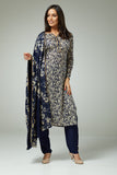 ZACD-148 NAVY BLUE FLORAL PRINTED PUNJABI PAKISTANI STYLE SALWAR KAMEEZ - Asian Party Wear