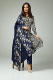 ZACD-148 NAVY BLUE FLORAL PRINTED PUNJABI PAKISTANI STYLE SALWAR KAMEEZ - Asian Party Wear