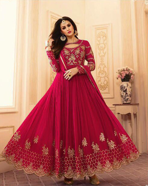 SA-101 RED SAJJAN ALAAMIN PUNJABI STYLE ANARKALI OUTFIT - Asian Party Wear