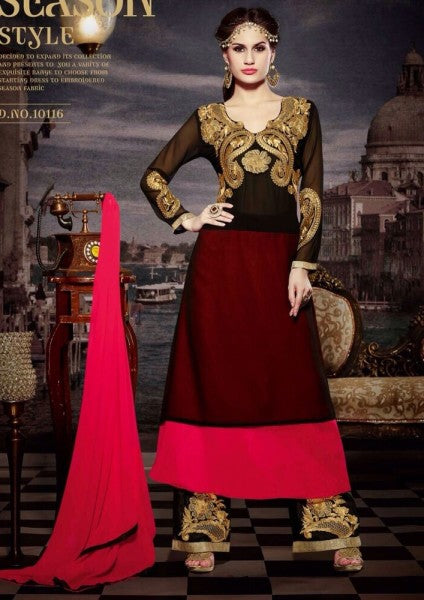 Black & Maroon Suit Indian Women's Party Dress - Asian Party Wear