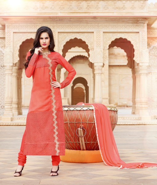 Orange Salwar Kameez Designer Embroidered Suit - Asian Party Wear