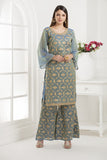 GREY EMBROIDERED SHARARA STYLE DRESS - Asian Party Wear