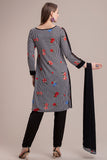 GRACEFUL BLACK AND WHITE FLORAL PRINTED SALWAR KAMEEZ SUIT - Asian Party Wear