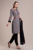 GRACEFUL BLACK AND WHITE FLORAL PRINTED SALWAR KAMEEZ SUIT - Asian Party Wear