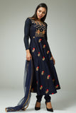 NAVY BLUE REGAL EMBROIDERED CHURIDAR SUIT - Asian Party Wear