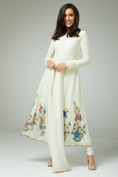 OFF WHITE VOGUE CIRCULAR ANARKALI STYLE INDIAN DRESS - Asian Party Wear