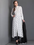 OFF WHITE BLOCK PRINT SLIT STYLE KURT AND CHURIDAAR READY MADE SUIT - Asian Party Wear