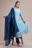 CLASSIC BLUE FLARED READYMADE SALWAR SUIT - Asian Party Wear