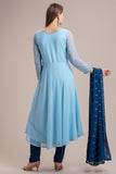 CLASSIC BLUE FLARED READYMADE SALWAR SUIT - Asian Party Wear