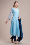 CLASSIC BLUE FLARED READYMADE SALWAR SUIT - Asian Party Wear