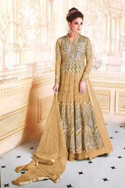 GOLD INDIAN & PAKISTANI FANCY WEDDING ANARKALI GOWN - Asian Party Wear