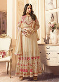 SA-106 BEIGE SAJJAN ALAAMIN PUNJABI STYLE ANARKALI OUTFIT - Asian Party Wear