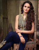 Navy Blue Party Wear Semi Stitched Velvet Suit - Asian Party Wear