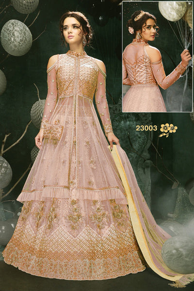 PEACH NOUGAT INDIAN DESIGNER WEDDING AND BRIDAL GOWN - Asian Party Wear