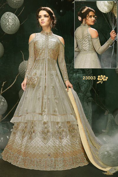 GREY INDIAN DESIGNER WEDDING AND BRIDAL GOWN - Asian Party Wear