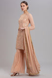 SANDSTONE PEACH WEDDING WEAR GHARARA SUIT - Asian Party Wear