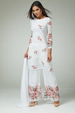 WHITE FLORAL PRINTED DESIGNER READYMADE SALWAR SUIT - Asian Party Wear