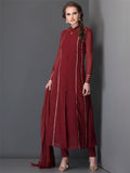 STUNNING MAROON LONG LINE SLIT STYLE READY MADE DRESS - Asian Party Wear