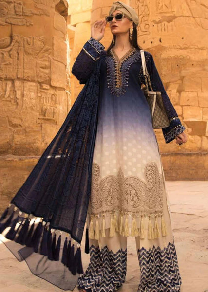 Navy Blue & Beige Maria B Unstitched Designer Inspired Suit - Asian Party Wear