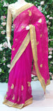 MAGENTA NET EMBROIDERED ETHNIC SAREE - Asian Party Wear