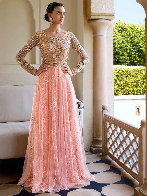 Cotton Pink Mirror Detailing Gown | Indian Ethnic wear Online Shopping USA  – Ria Fashions