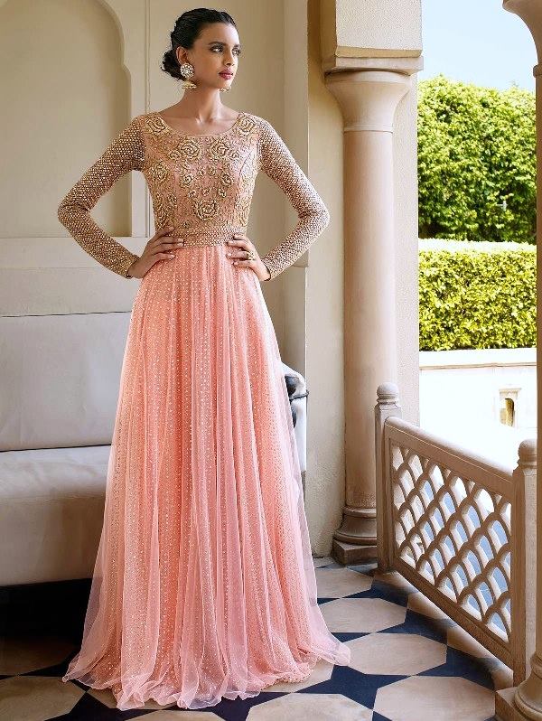 Peach Indian Wedding Gown Elegant Party Dress Peach Indian Wedding Gown Elegant Party Dress