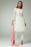 WHITE READYMADE PAKISTANI PEPLUM STYLE (FROCK) - Asian Party Wear