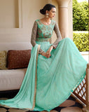 Turquoise Anarkali Gown Indian Net Party Dress - Asian Party Wear