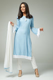 UNIQUE SKY BLUE AND WHITE PAKISTANI DESIGNER READYMADE SALWAR SUIT - Asian Party Wear