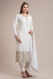 DELICATE WHITE STRAIGHT CUT SALWAR KAMEEZ SUIT - Asian Party Wear