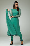 AQUA MARINE GREEN STRAIGHT CUT PAKISTANI READYMADE PARTY WEAR SUIT - Asian Party Wear