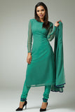 AQUA MARINE GREEN STRAIGHT CUT PAKISTANI READYMADE PARTY WEAR SUIT - Asian Party Wear