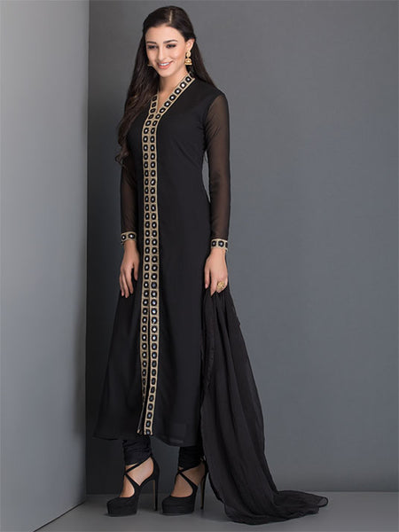 AC-28 STUNNING BLACK LONG READY MADE DRESS - Asian Party Wear