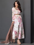 CREAM SOFT PASTEL FLOWER LONG LINE SLIT STYLE SUIT - Asian Party Wear