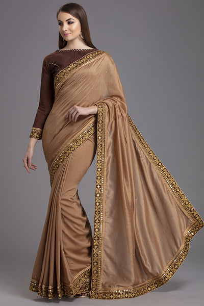 ZACS-772 BROWN GEORGETTE PARTY WEAR INDIAN READYMADE SAREE - Asian Party Wear