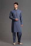 Blue Grey Men Shalwar Kameez Pakistani Designer Fashion Readymade Suit - Asian Party Wear