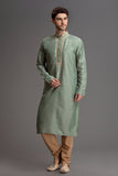 Green and Beige Punjabi Menswear Kurta Pajama Suit - Asian Party Wear