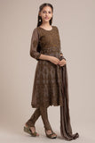 ZCG-54 BROWN PAKISTANI DESIGNER GIRLS PUNJABI CHUIRDAR STYLE SUIT - Asian Party Wear