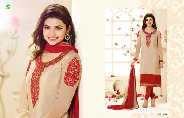 SLK2854 - Beige & Red Kaseesh Silkina Royal Crepe 3 Salwar Kameez Suit - Asian Party Wear