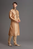 Rich Gold Indian Men's Wedding Embroidered Kurta Pajama Groom Dress - Asian Party Wear