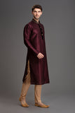 DARK MAROON INDIAN WEDDING MENSWEAR KURTA PAJAMA - Asian Party Wear