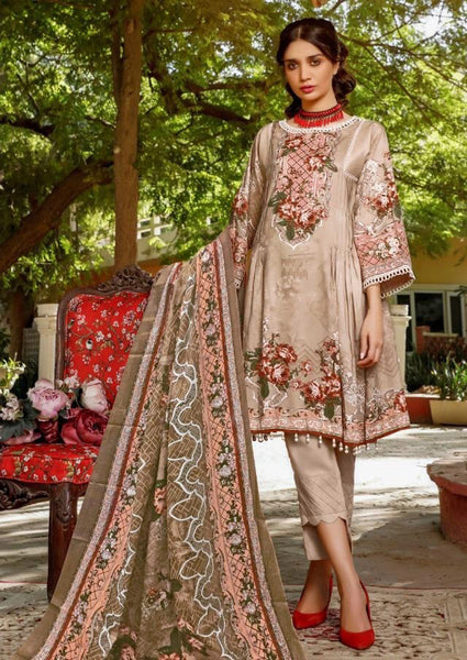 Beige Printed Pakistani Style Lawn Summer Suit - Asian Party Wear