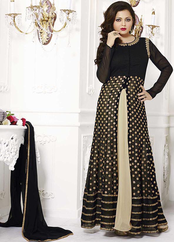Black Festive Wear Embroidery Silk Gown | Party wear gown, New look  fashion, Indian ethnic wear