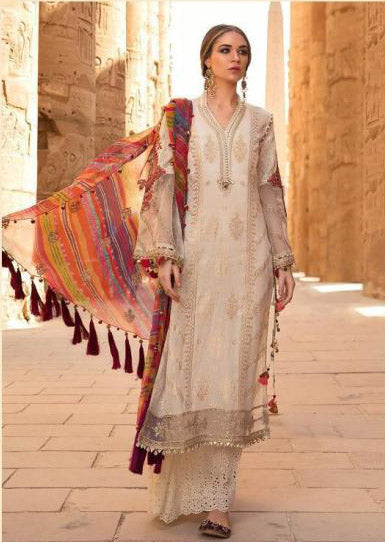 CREAM EMBROIDERED PAKISTANI DESIGNER READYMADE SUIT - Asian Party Wear