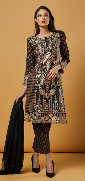 BLACK GOLD INDIAN WEDDING SALWAR SUIT - Asian Party Wear