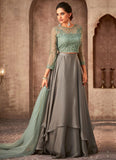 Green & Grey Wedding Wear Lehenga Dress - Asian Party Wear