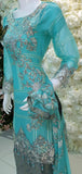 AQUA SEA GREEN READYMADE PAKISTANI CHIFFON DRESS SUIT - Asian Party Wear